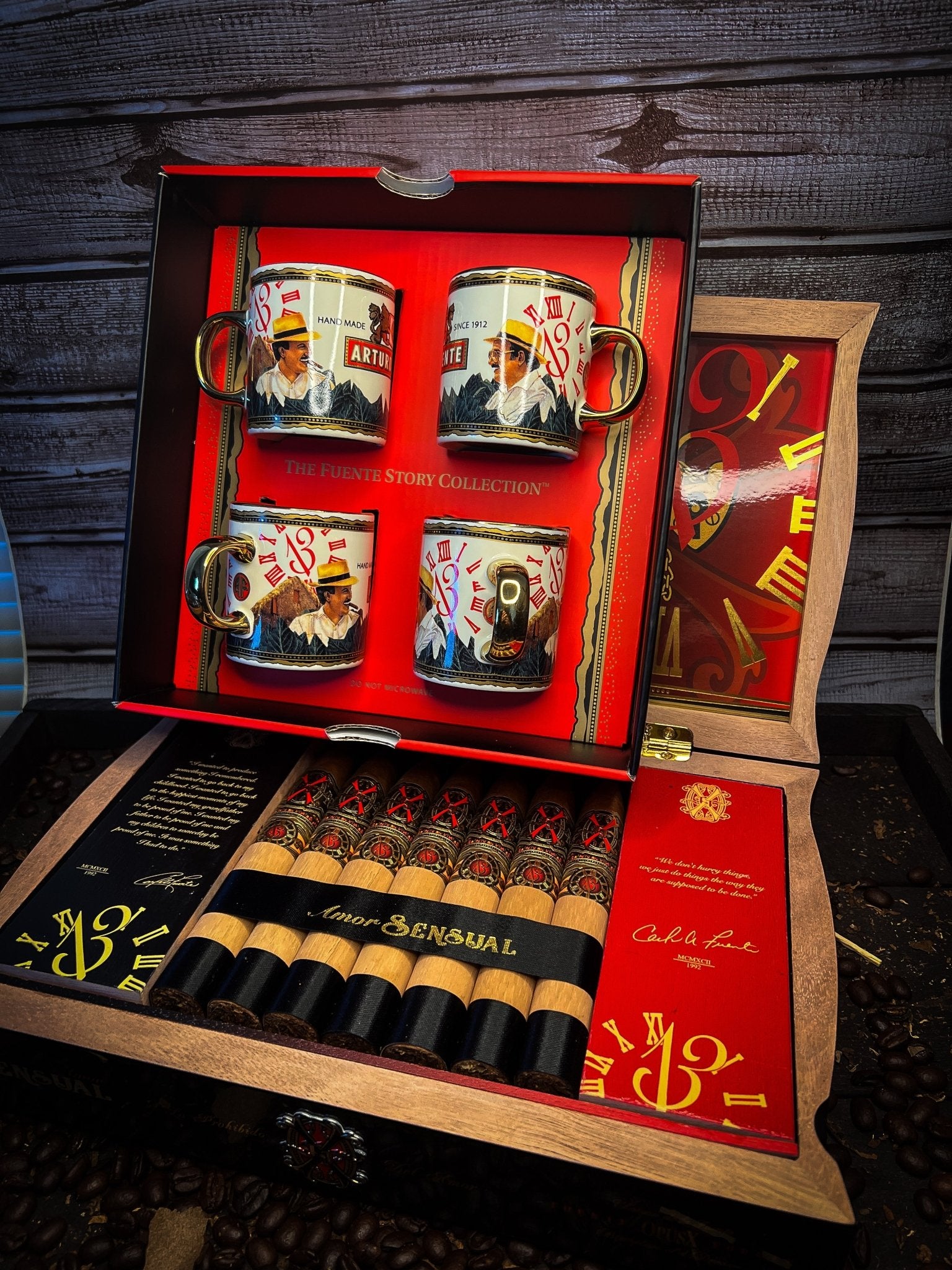 Arturo Fuente Opus X Forbidden X Amor Sensual with Fuente Story Espresso Cups - Cigar 30