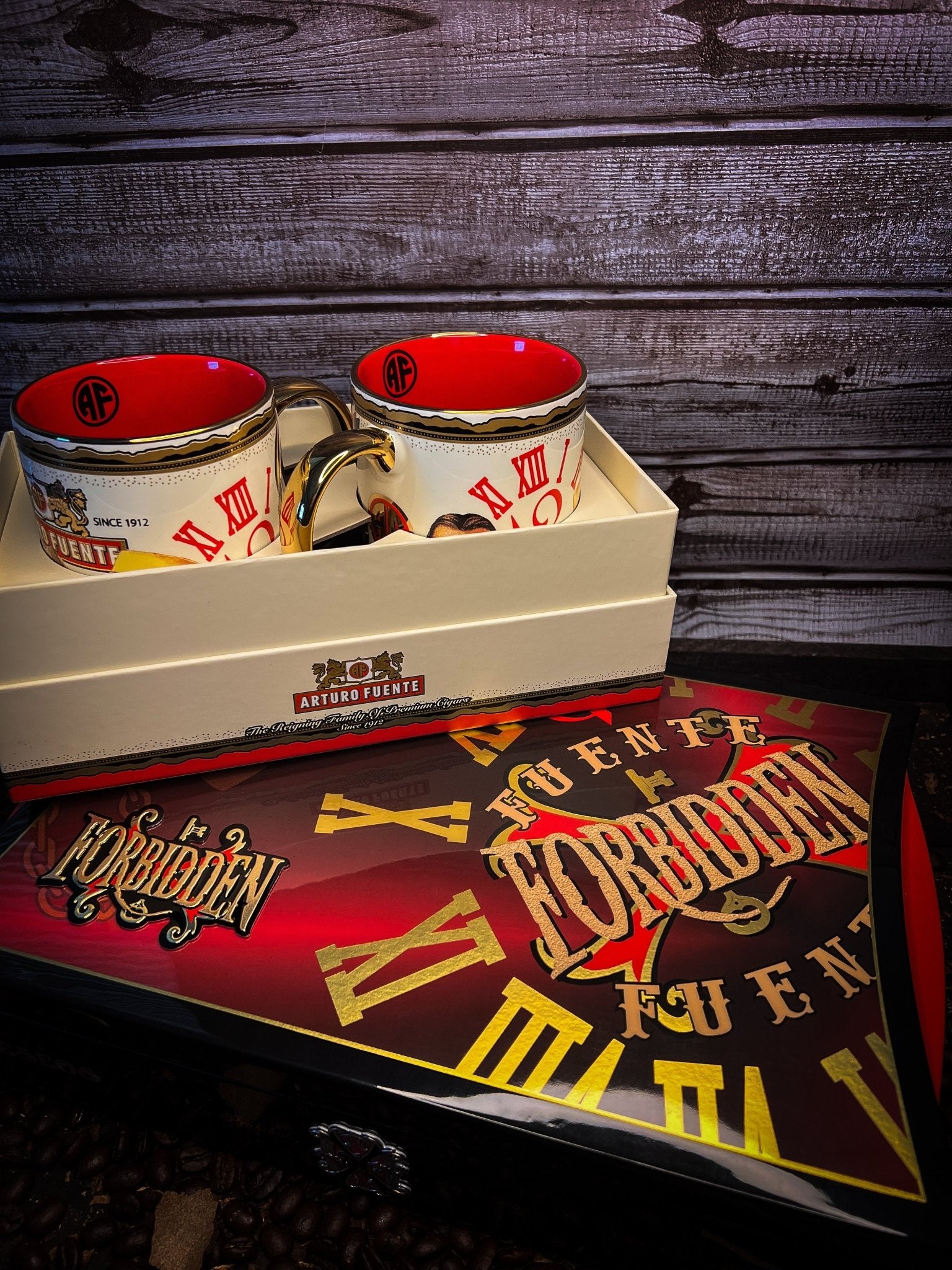 Arturo Fuente Opus X Forbidden X Deseos d'Amor with Fuente Story Coffee Mugs - Cigar 30