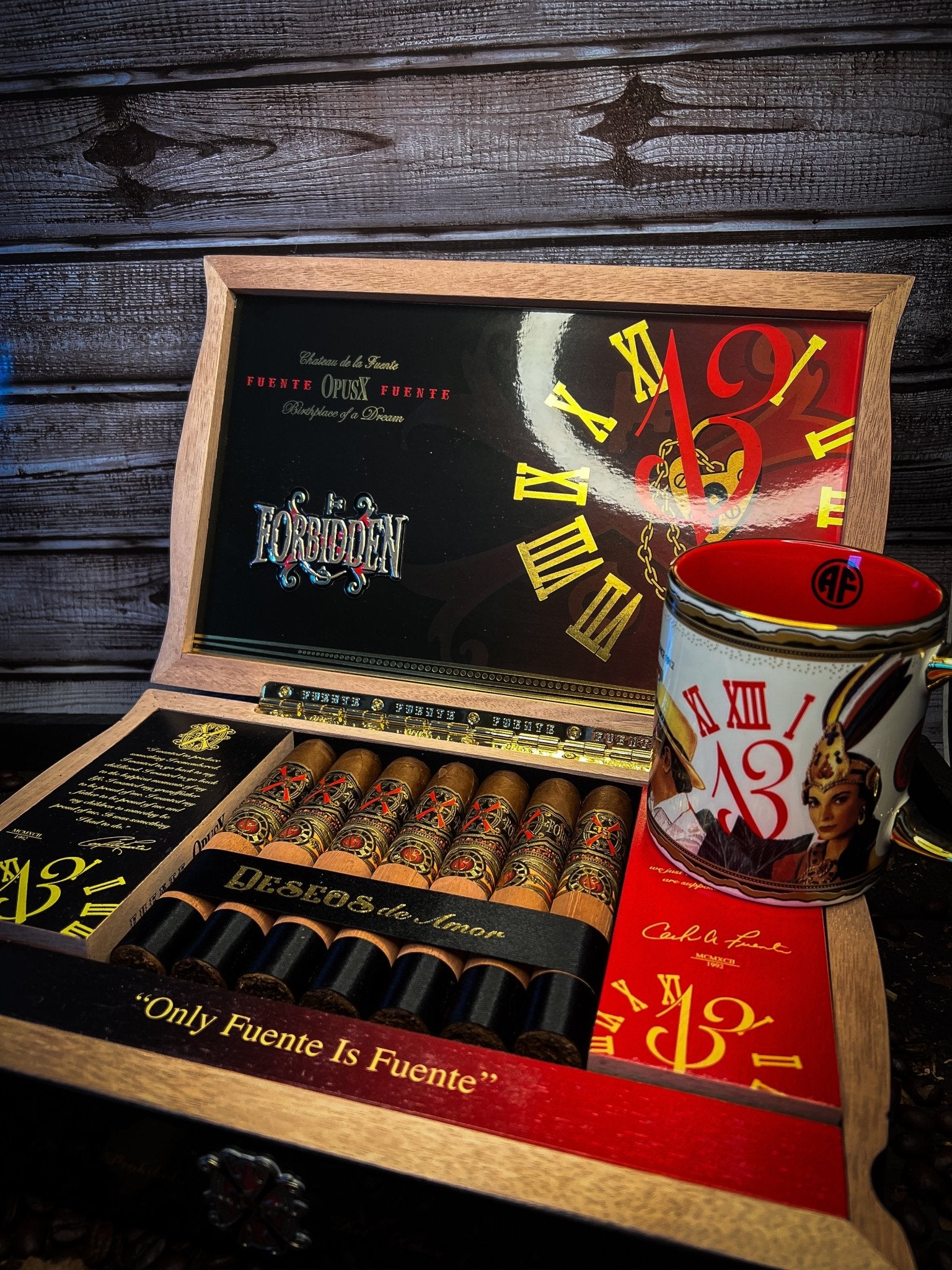 Arturo Fuente Opus X Forbidden X Deseos d'Amor with Fuente Story Coffee Mugs - Cigar 30